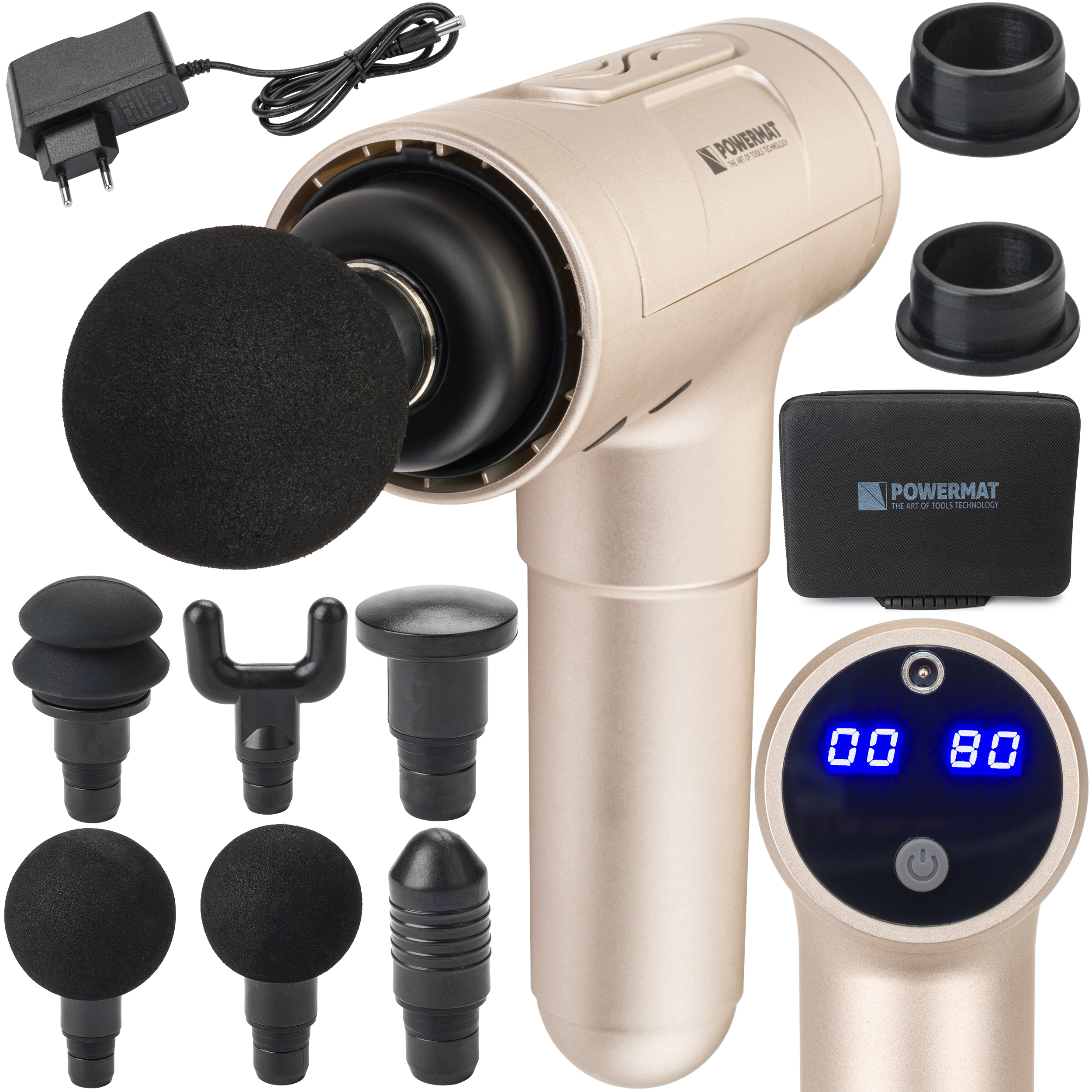 Masážna pištoľ 1800mAh + 6 hláv PM-MAS-1800GM