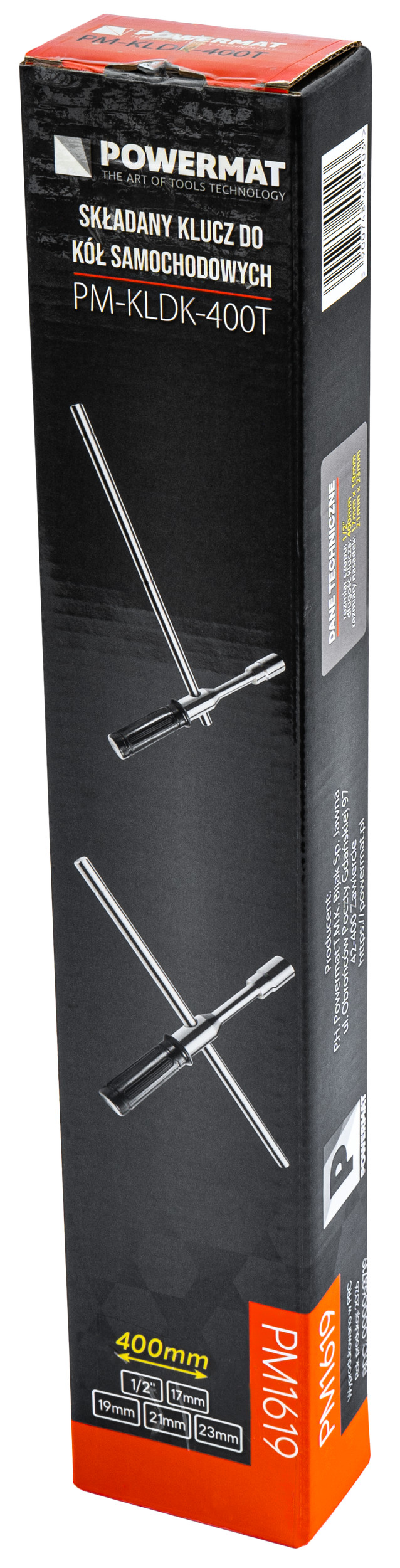 SKLÁDACÍ KŘÍŽOVÝ KLÍČ NA KOLA 1/2" + HLAVICE PM-KLDK-400T