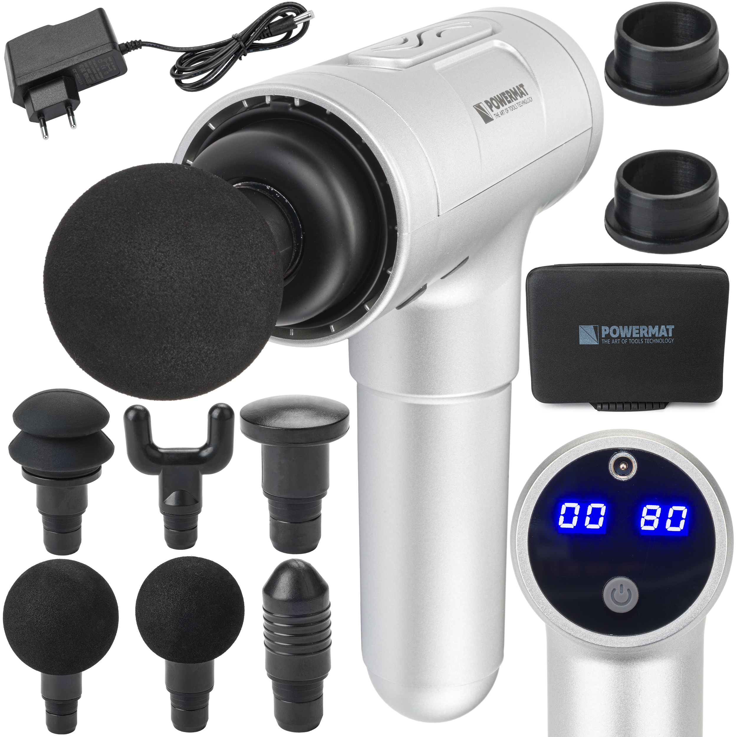Masážna pištoľ 1800mAh + 6 hlavíc PM-MAS-1800SM